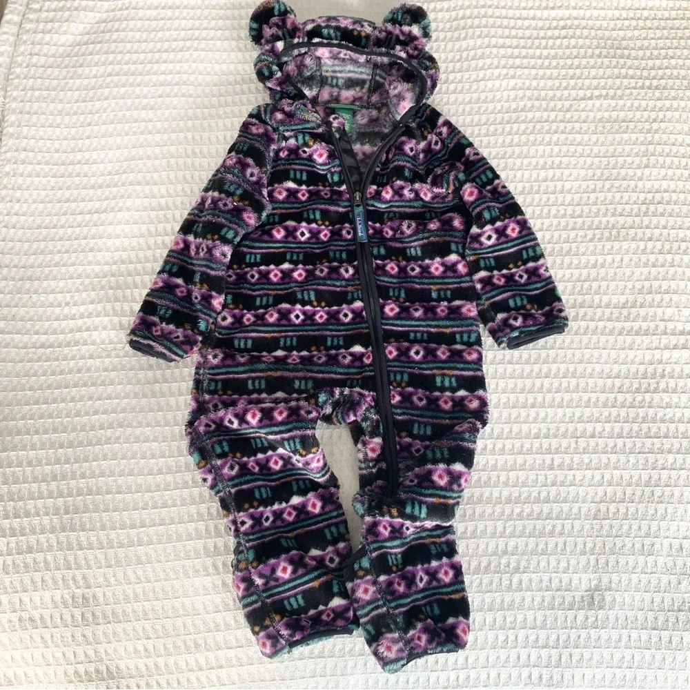 L.L. Bean hi-pile fleece printed Baby bunting size 12-18M